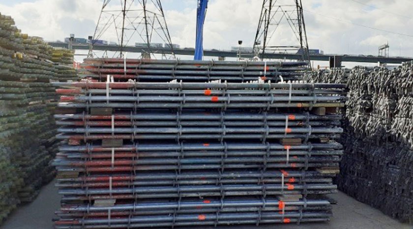 Layher Allround Fassadengerüst 1218 m² gebraucht · Stahlböden, Feld 2,57 m, Breite 1,09 m